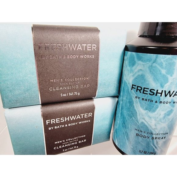 3pc FRESHWATER Bath & Body Works Mens Set 2 Cleansing Soap Bars Body Spray NEW - Picture 3 of 8